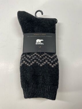 Sorel Women Crew Socks – black with Light Gray Fair Isle Size 4-10